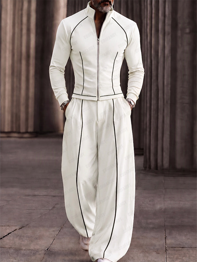 Modern Tailored Waist Jacket Pants Set - White