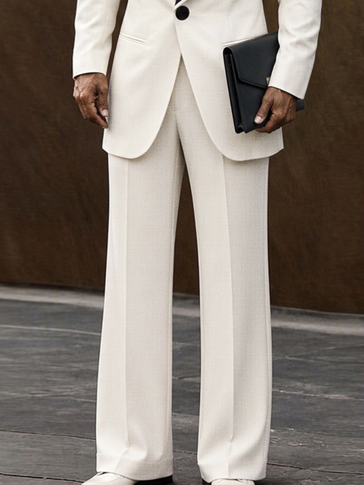 Elegant Contrast Shawl Collar Blazer Set - White