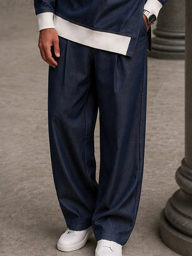 Leisure Contrast Rib Turtleneck Co-ord Set - Denim Blue