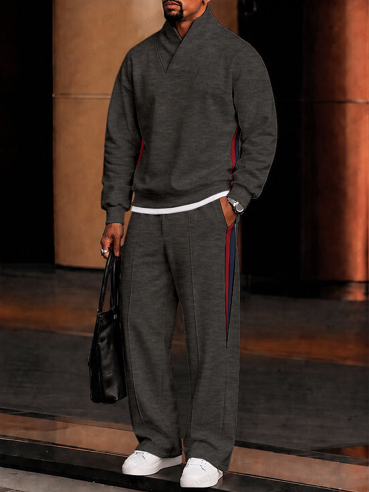 Athleisure Contrast Detail Fleece Matching Set - Dark Gray