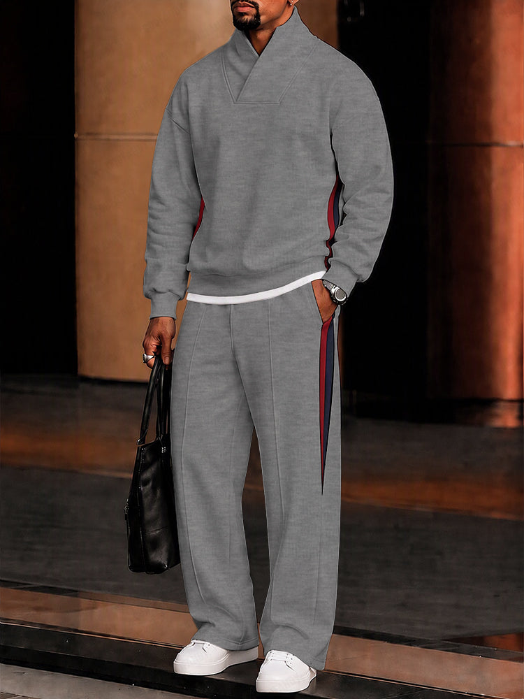 Athleisure Contrast Detail Fleece Matching Set - Gray