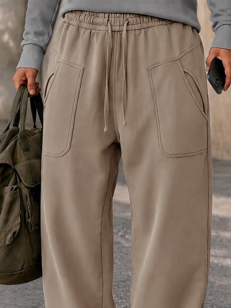 Street-Ready Pocket Design Casual Pants - Khaki