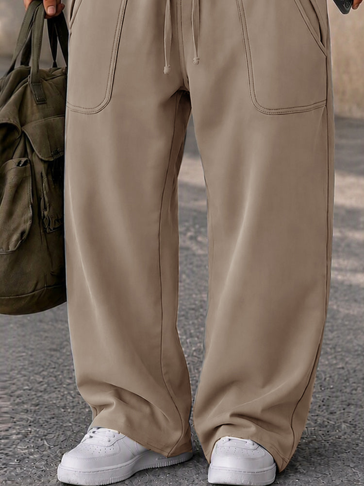 Street-Ready Pocket Design Casual Pants - Khaki