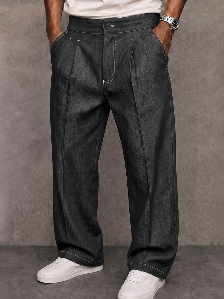 Casual Straight Leg Faux Denim Pants - Dark Gray