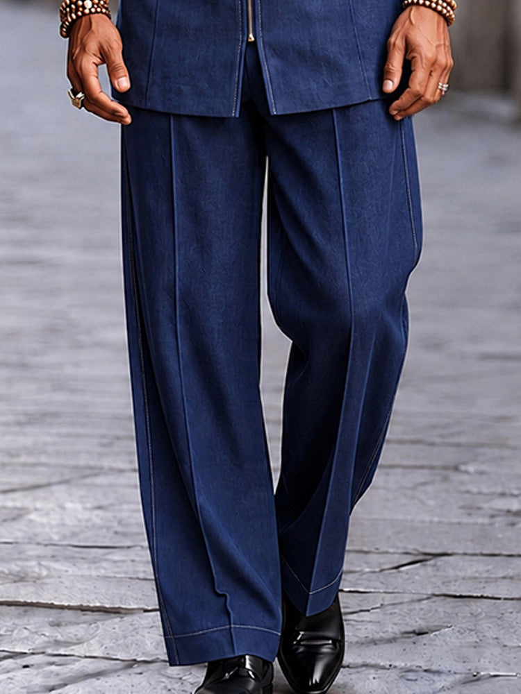 Modern Button Decor Faux Denim Co-ord Set - Blue