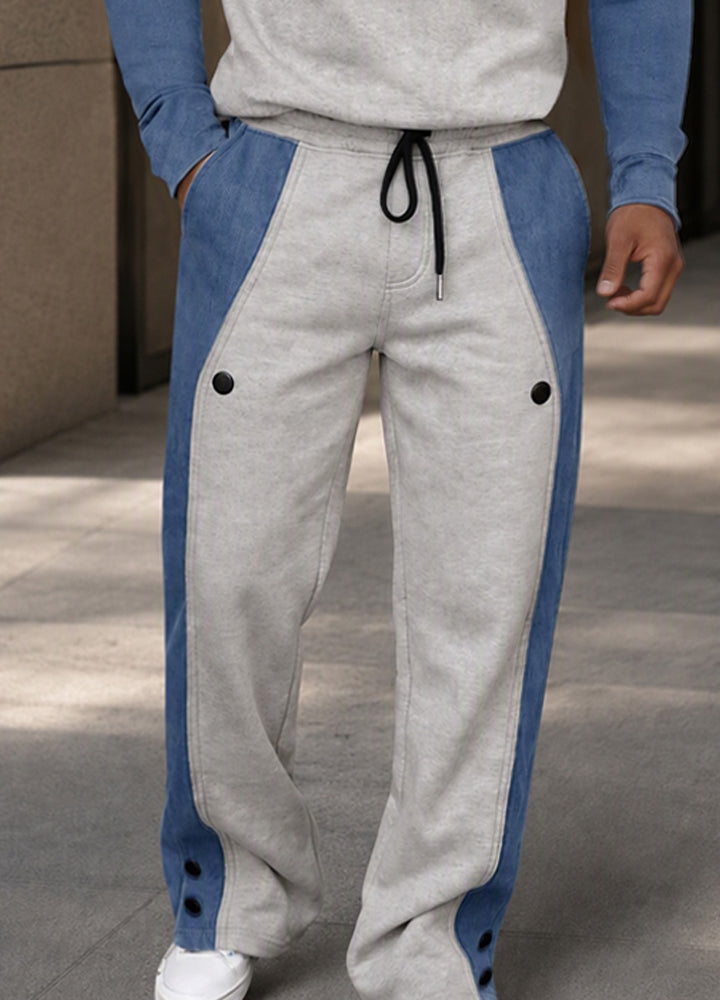 Effortless Style Contrast Patchwork Sweatsuit Set - Gray