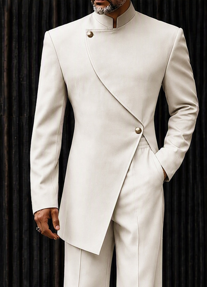 Modern Asymmetric Cut Blazer Pants Set - White