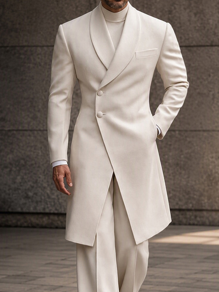Old Money Long Tailored Coat Suit Set - White
