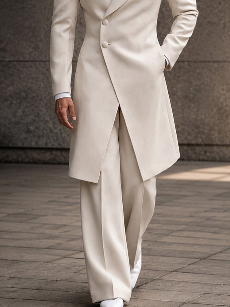 Old Money Long Tailored Coat Suit Set - White