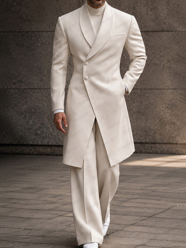 Old Money Long Tailored Coat Suit Set - White