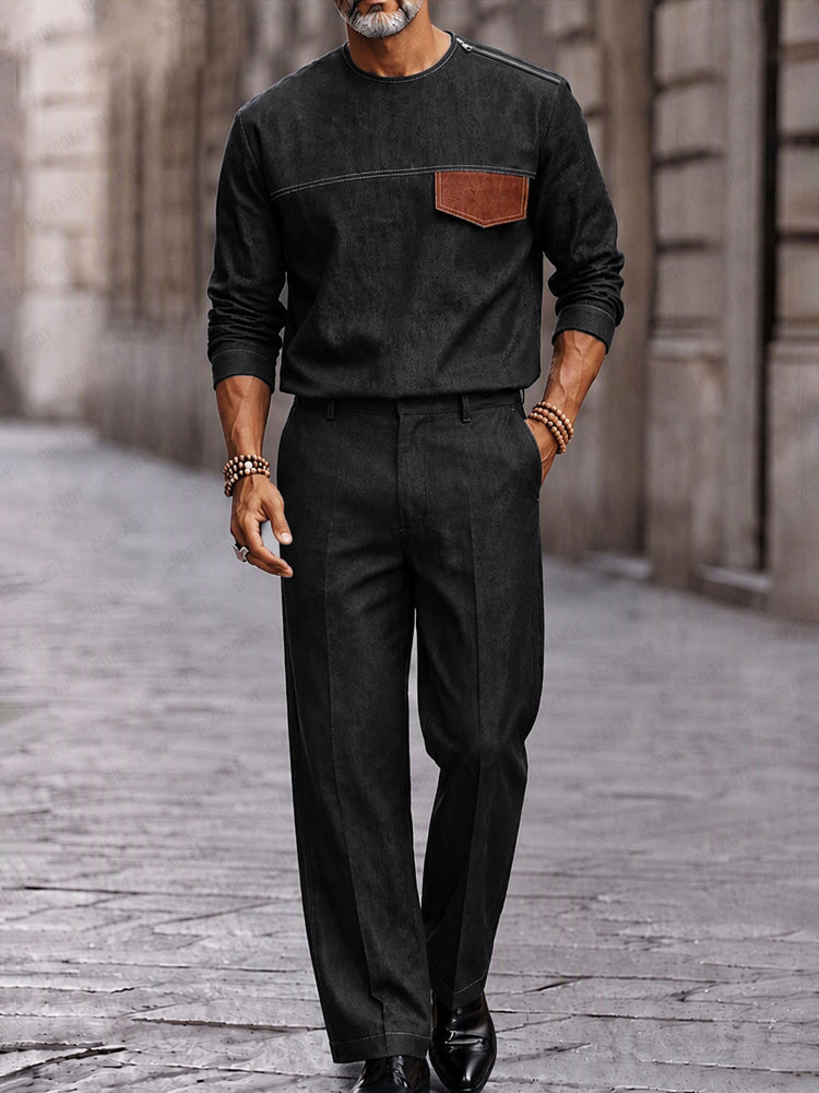 Rugged Denim-Look 100% Cotton Matching Set - Black