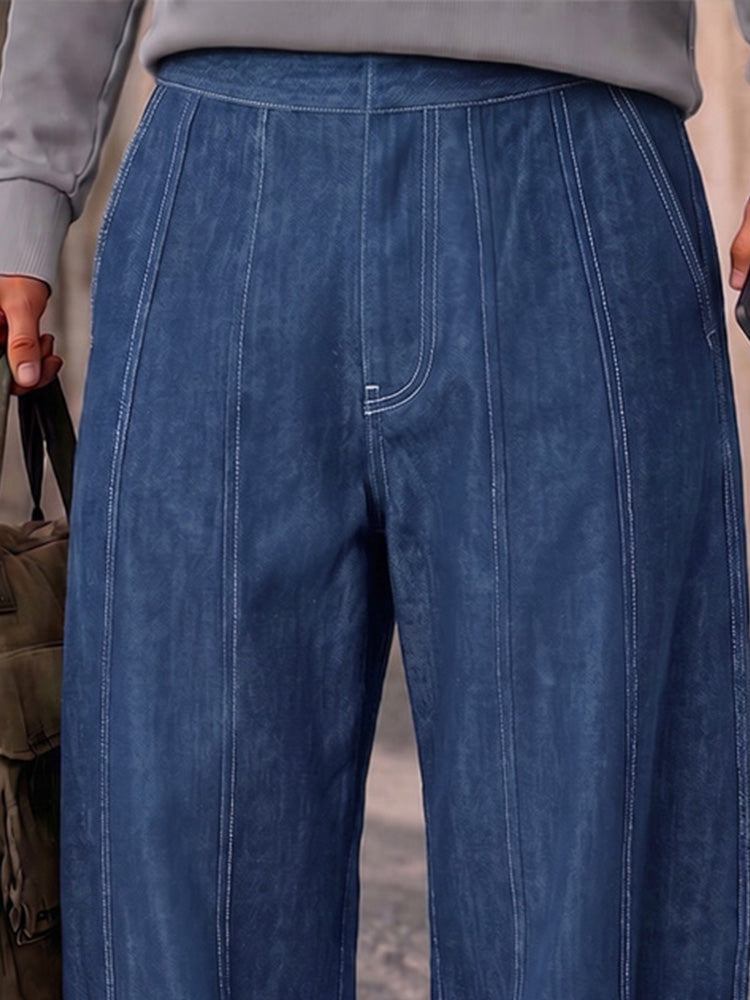 Versatile 100% Cotton Denim Style Pants - Blue