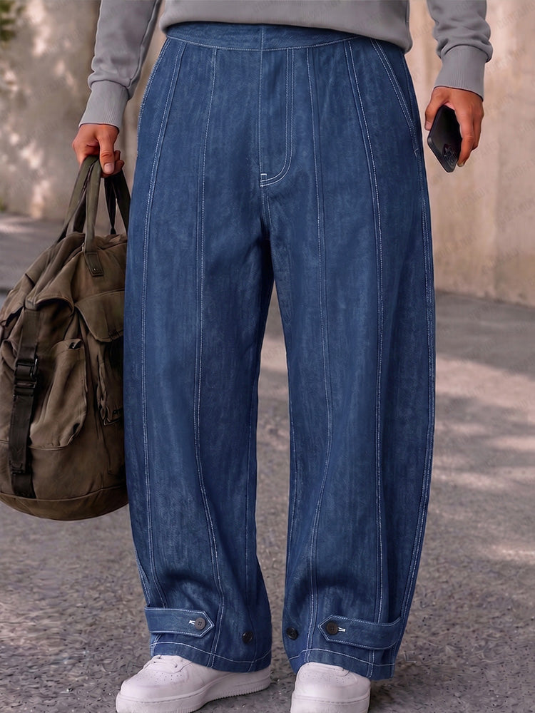 Versatile 100% Cotton Denim Style Pants - Blue