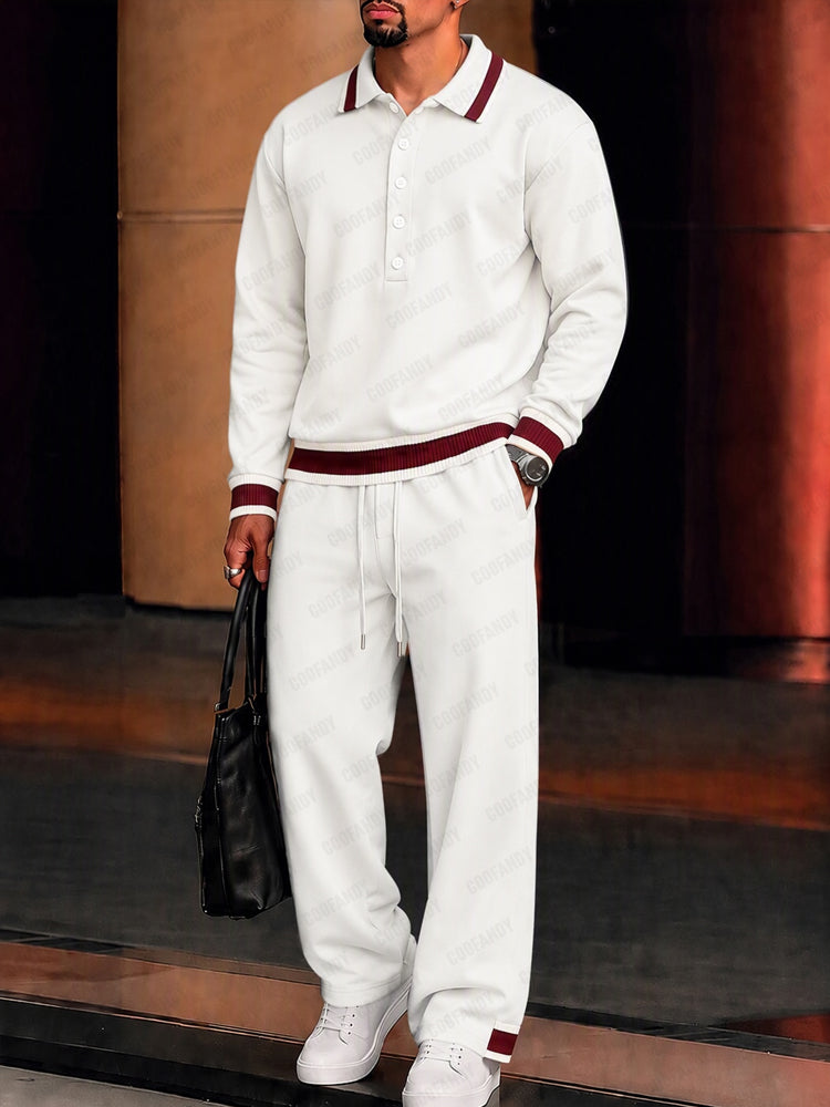 Elevated Casual Contrast Trim Matching Set - White