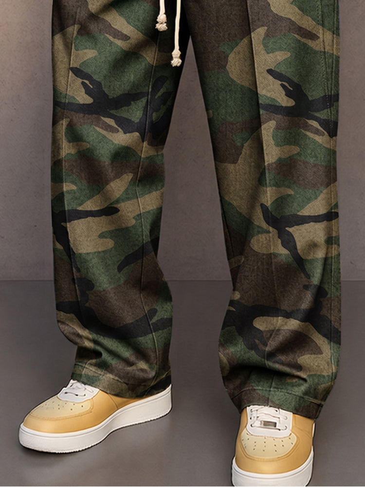 Casual Camouflage Printed Drawstring Pants - Army Green