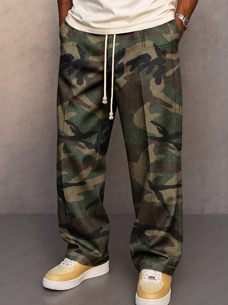 Casual Camouflage Printed Drawstring Pants - Army Green