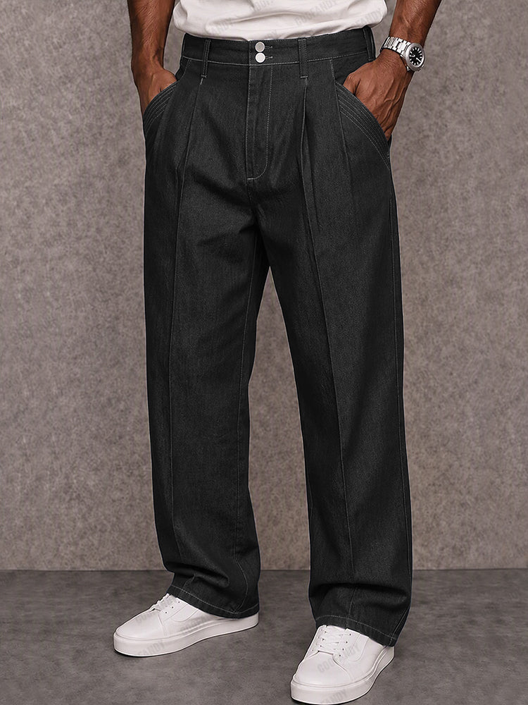 Casual Denim-Look 100% Cotton Pants - Black
