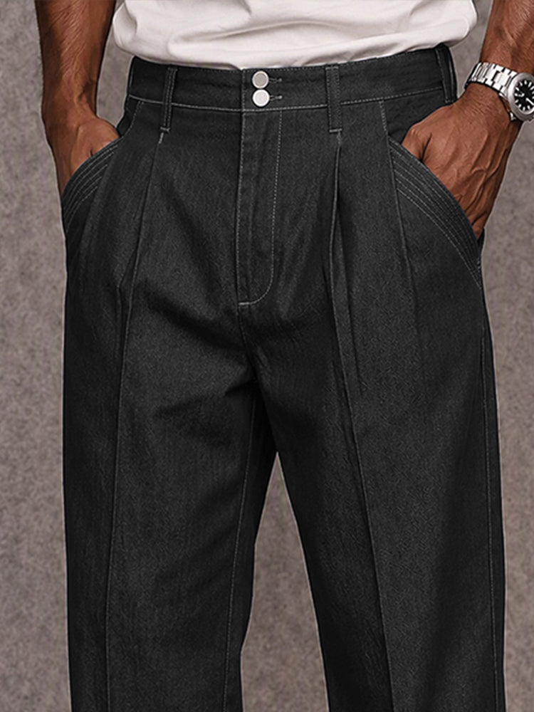 Casual Denim-Look 100% Cotton Pants - Black