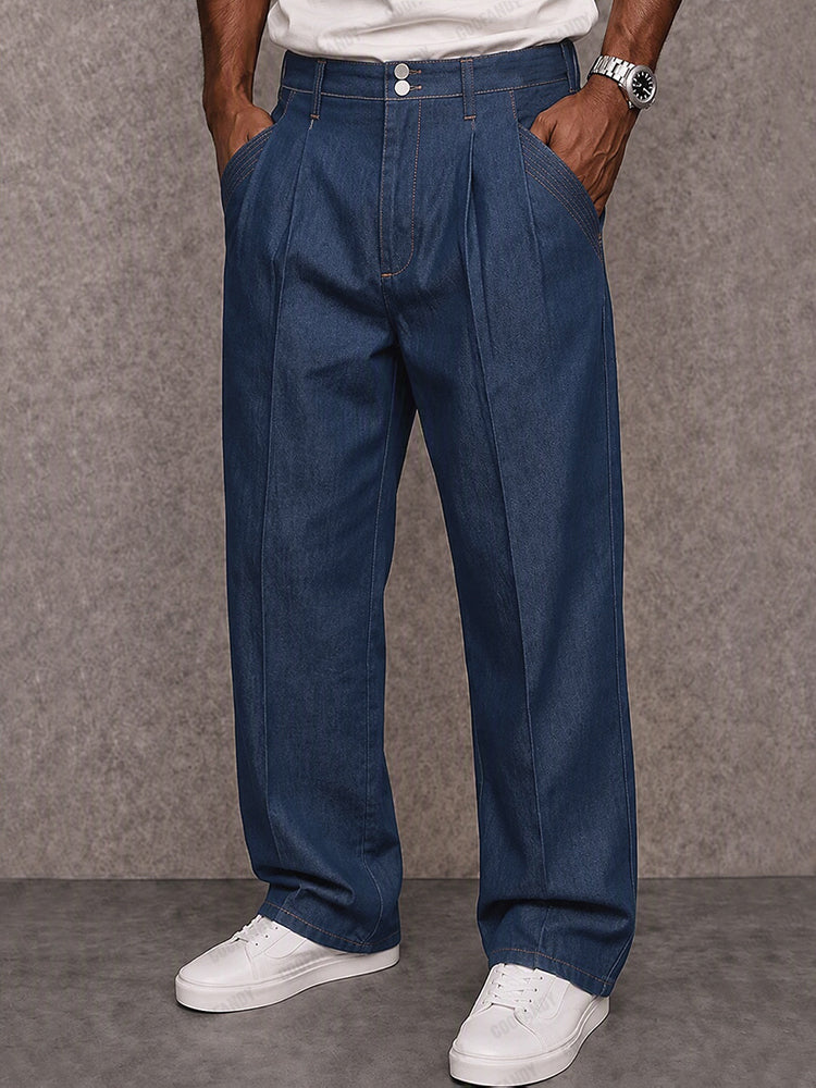 Casual Denim-Look 100% Cotton Pants - Dark Blue