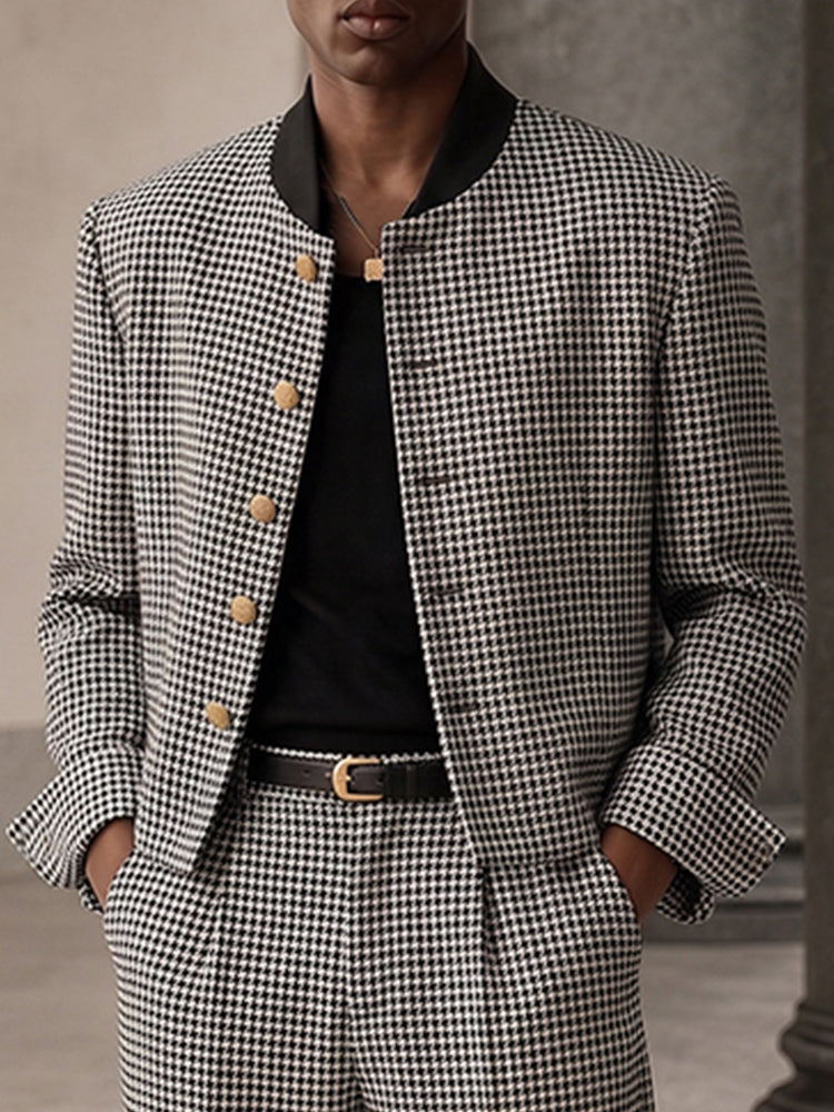 Vintage Gentleman Houndstooth Suit Set - Black