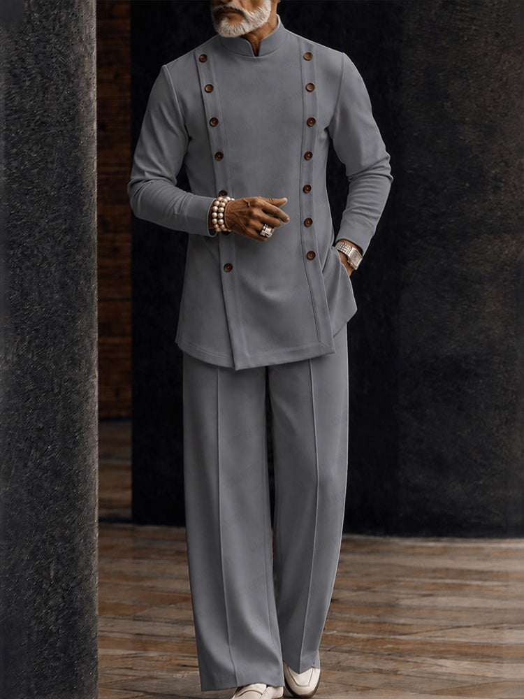 Designer Double Row Button Detail Matching Set - Gray
