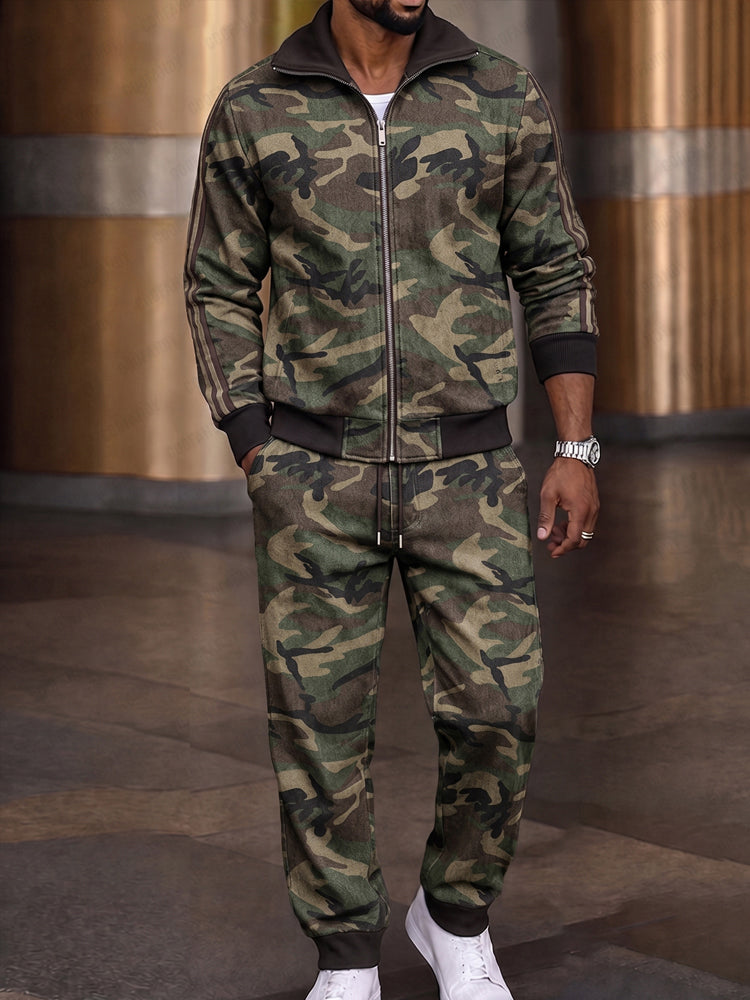 Tactical Camouflage Print Jacket Pants Set - Army Green