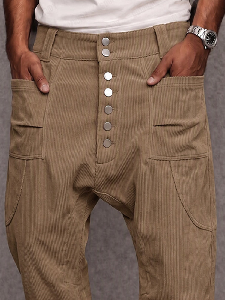 Casual Street Style Drop Crotch Corduroy Pants - PAT1