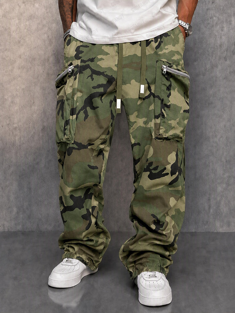 Utility Street Style Camouflage Cargo Pants - Army Green