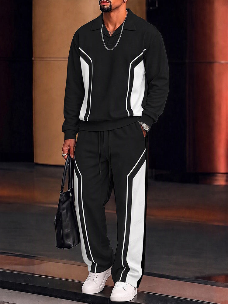Fashion Casual Contrast Color Sporty Set - Black
