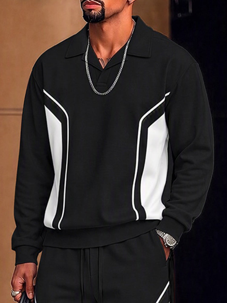 Fashion Casual Contrast Color Sporty Set - Black
