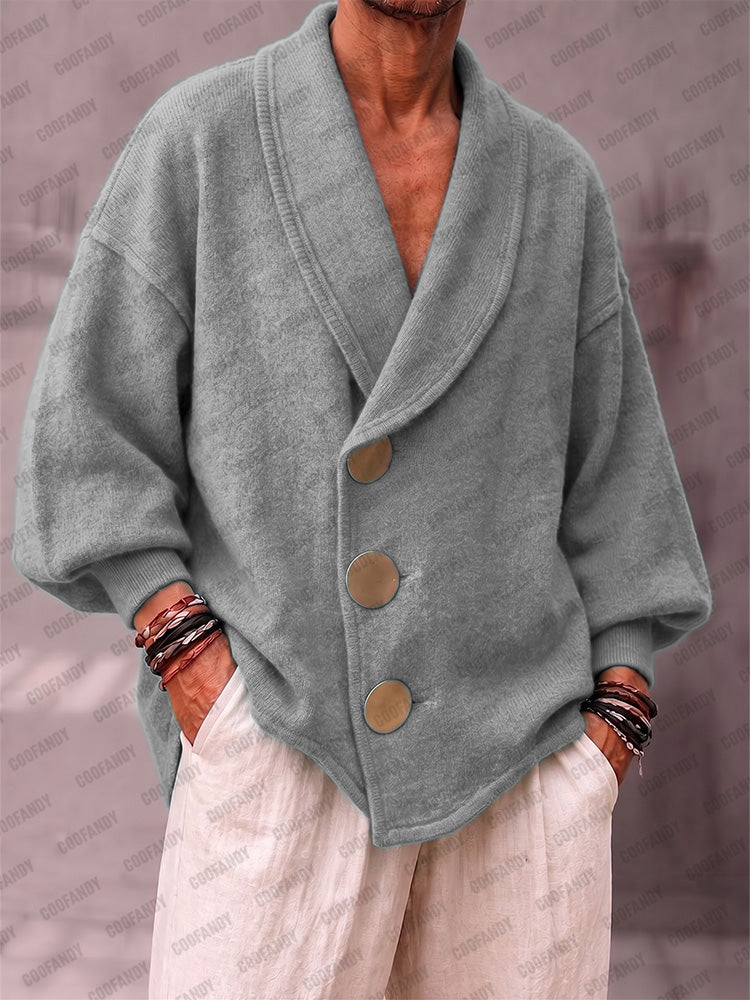 Designer Shawl Collar Knit Cardigan - Gray