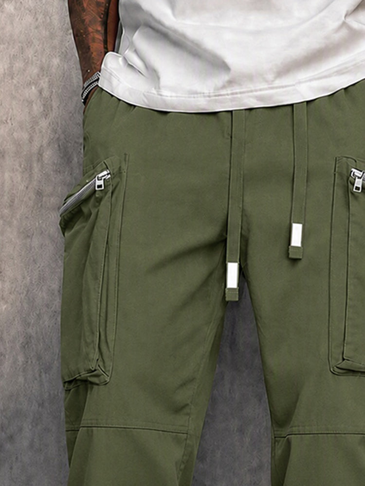 Utility 100% Cotton Cargo Drawstring Pants - Army Green