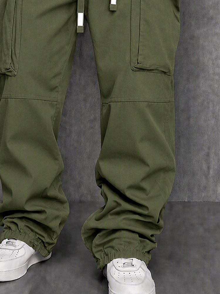 Utility 100% Cotton Cargo Drawstring Pants - Army Green