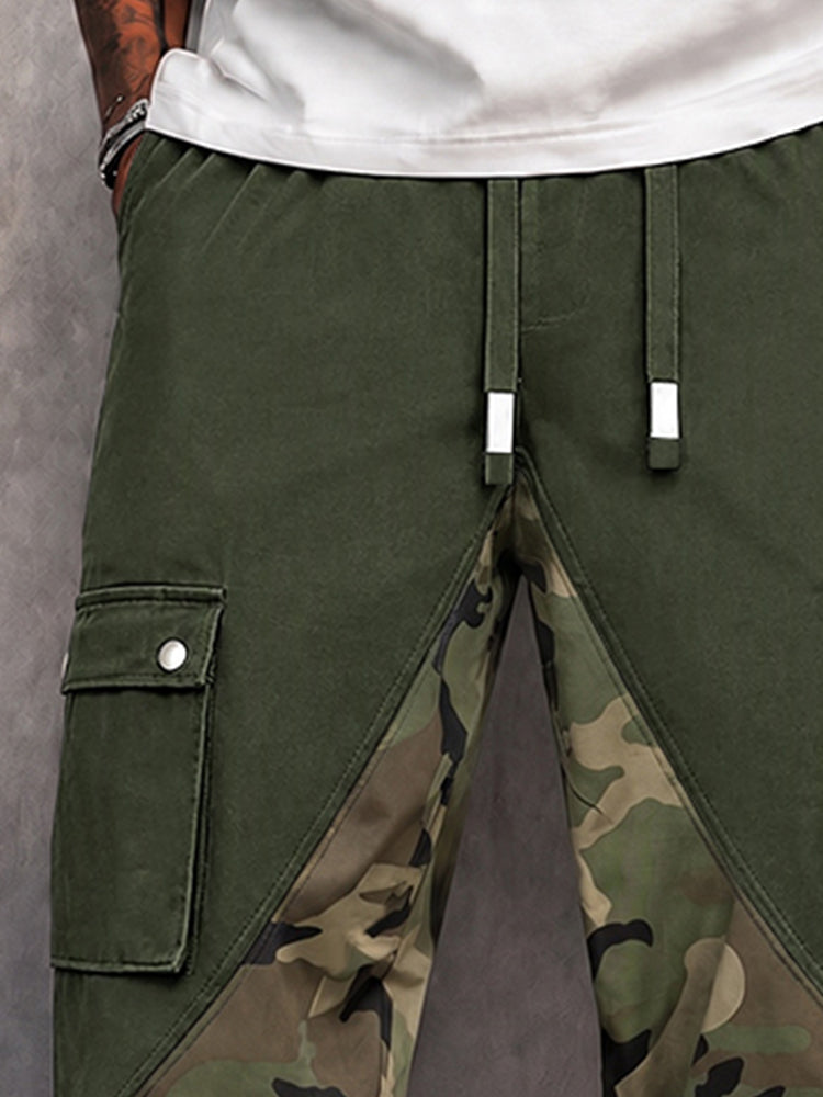 Street Style Camo Panel Cargo Jogger Pants - Army Green