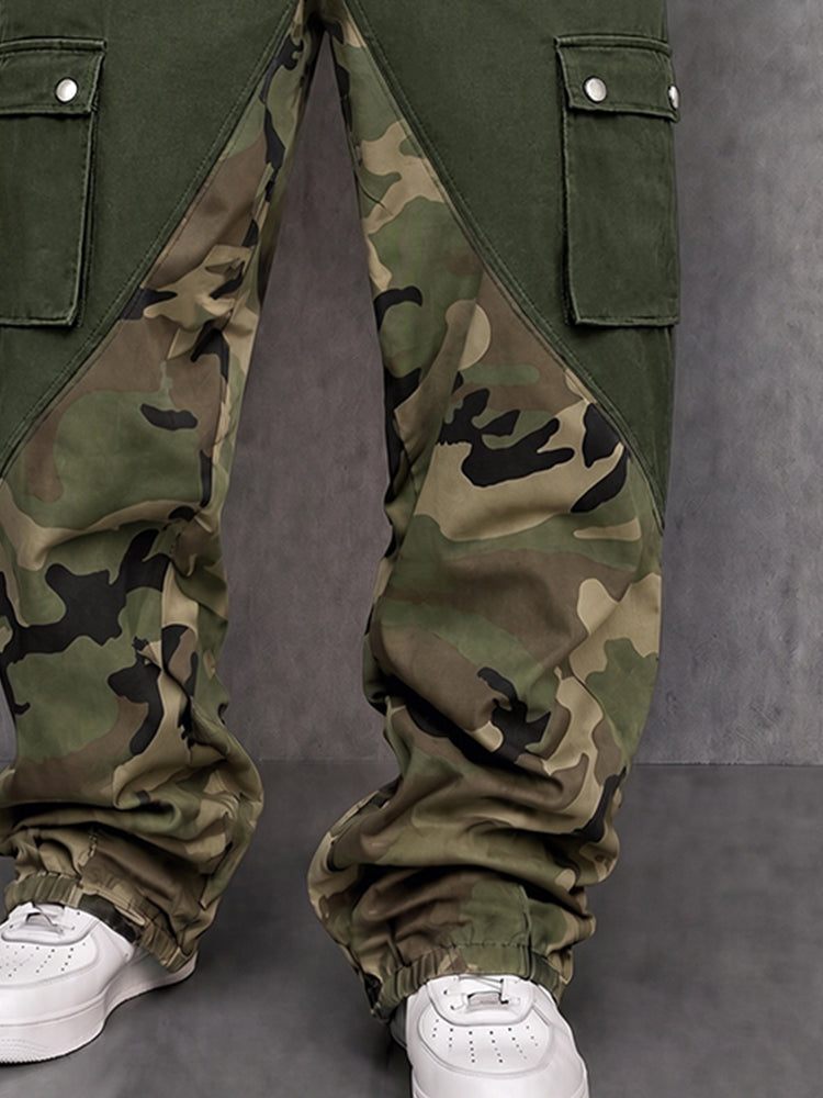 Street Style Camo Panel Cargo Jogger Pants - Army Green