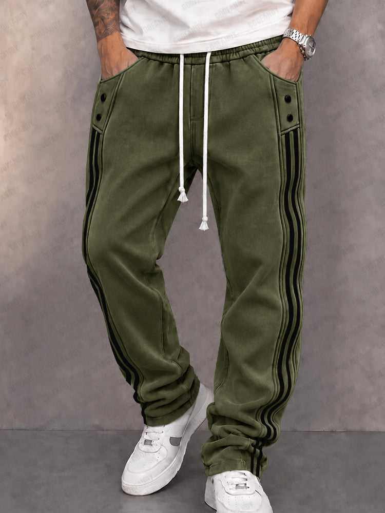 Casual Faux Suede Side Stripe Jogger Pants - Army Green