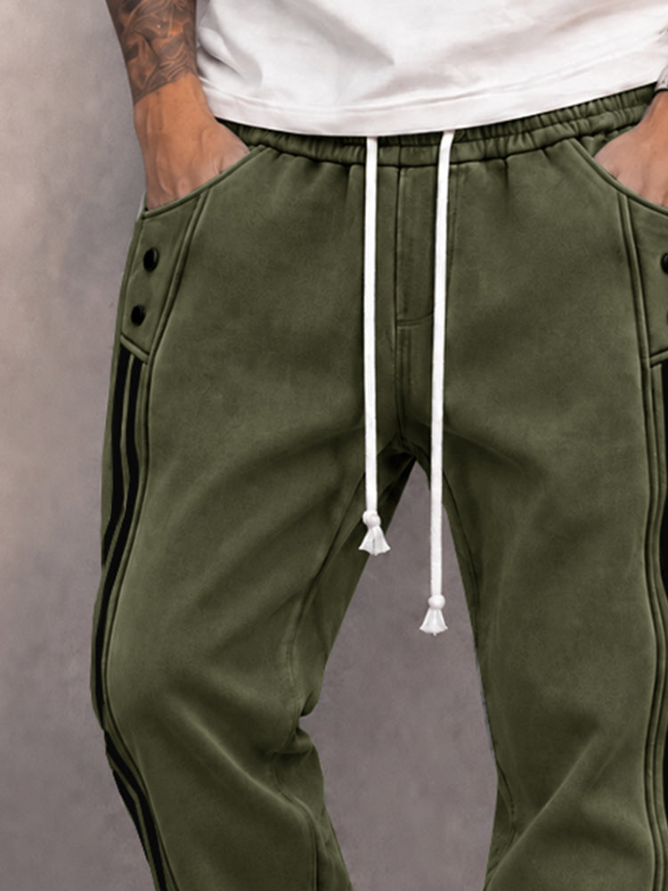 Casual Faux Suede Side Stripe Jogger Pants - Army Green