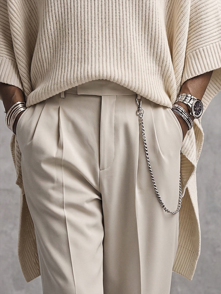 Modern High-Low Hem Batwing Sleeve Turtleneck Sweater - Cream