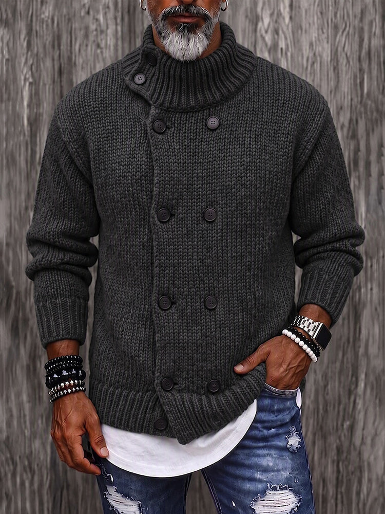Timeless Double-Breasted Turtleneck Sweater - Black