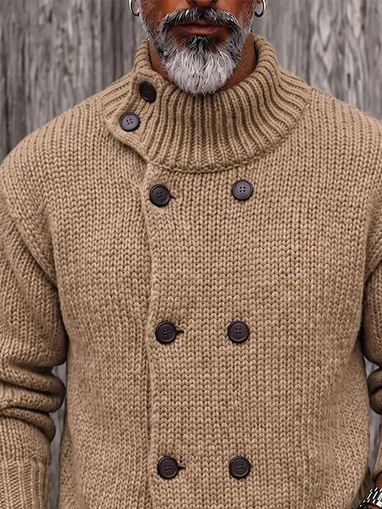 Timeless Double-Breasted Turtleneck Sweater - Khaki