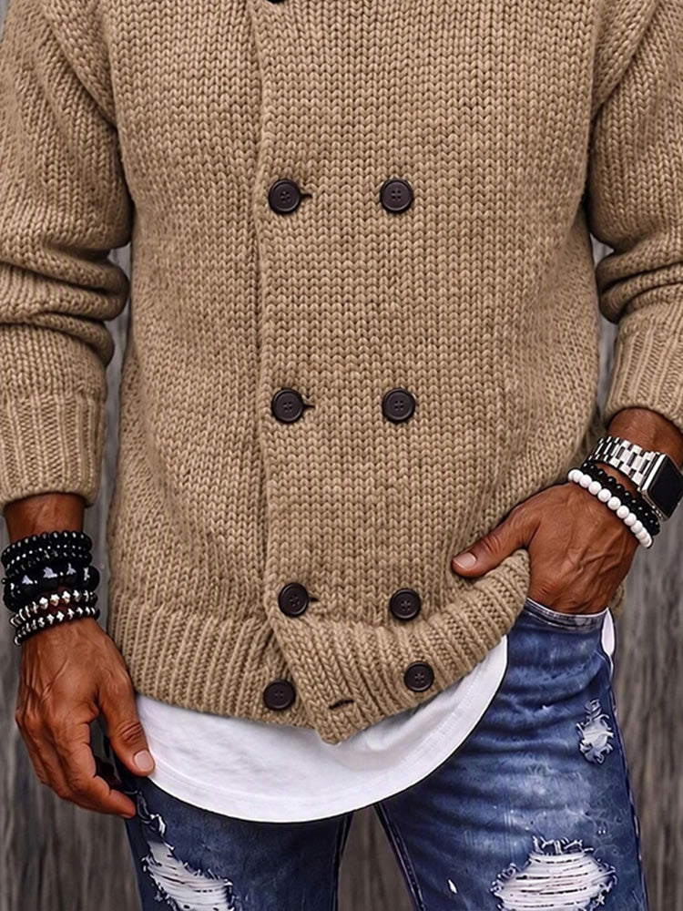 Timeless Double-Breasted Turtleneck Sweater - Khaki
