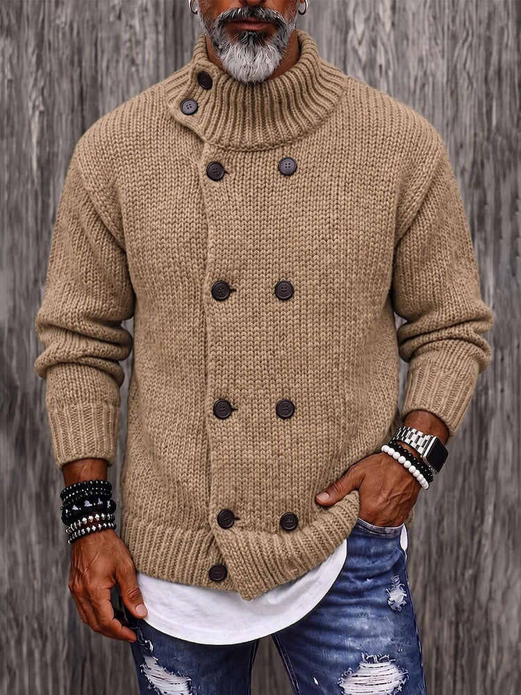 Timeless Double-Breasted Turtleneck Sweater - Khaki