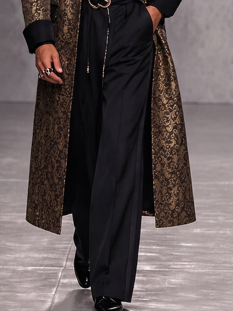 Luxury Wide Contrasting Lapel Long Coat - Brown