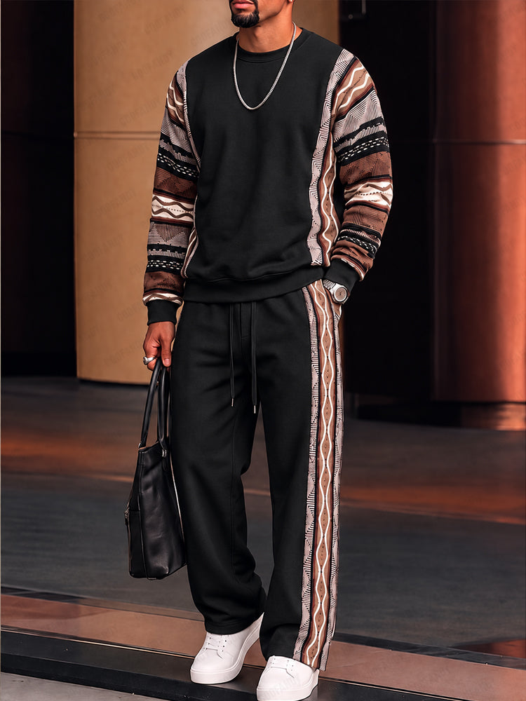Athleisure Tribal Print Panel Matching Set - Black