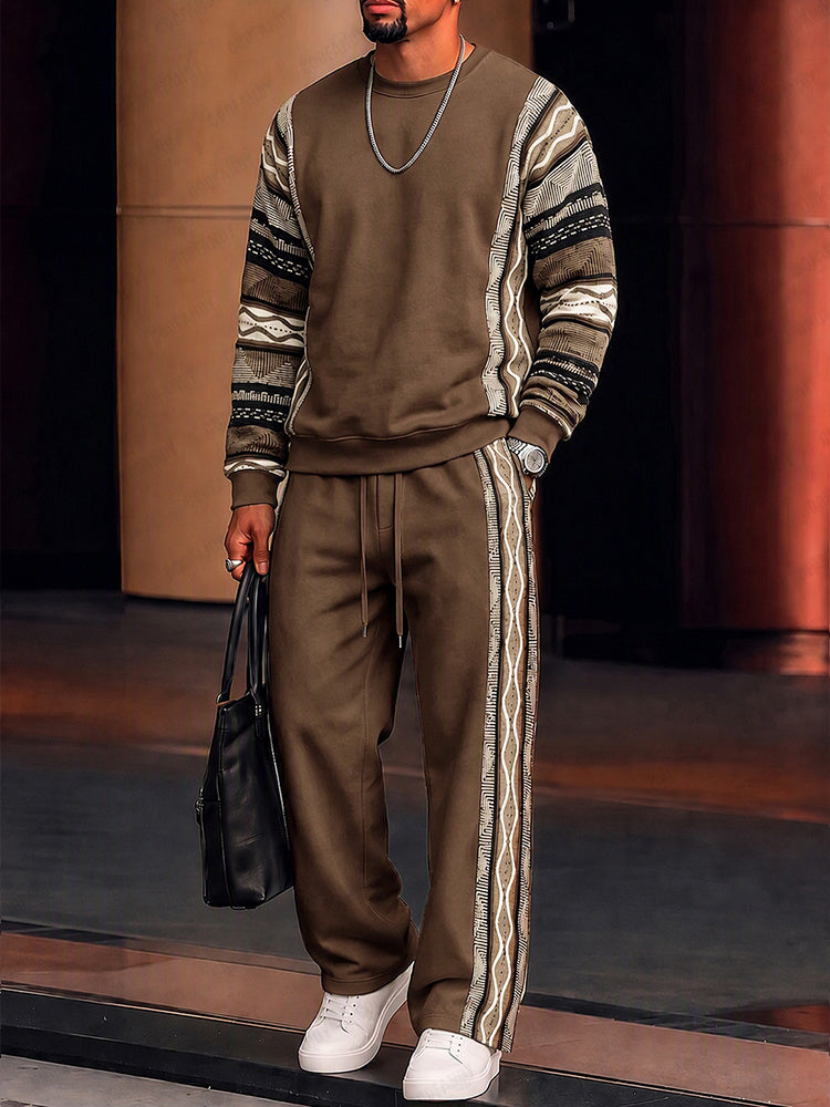 Athleisure Tribal Print Panel Matching Set - Khaki