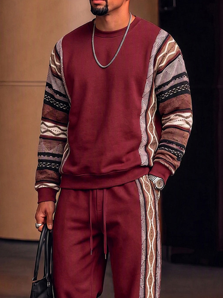 Athleisure Tribal Print Panel Matching Set - Wine Red