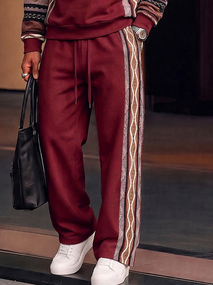Athleisure Tribal Print Panel Matching Set - Wine Red