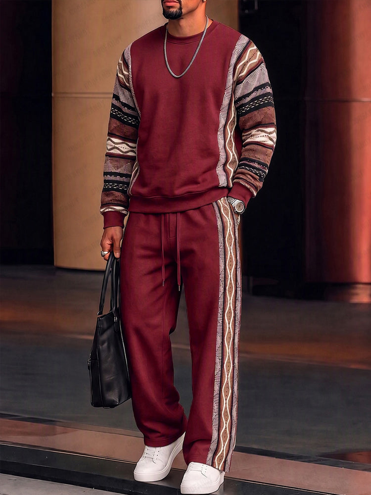 Athleisure Tribal Print Panel Matching Set - Wine Red