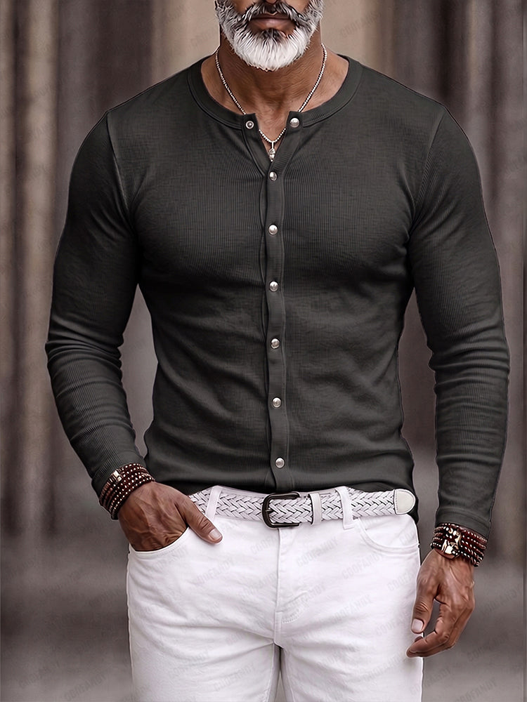 Versatile Simple Knit Button Shirt - Black