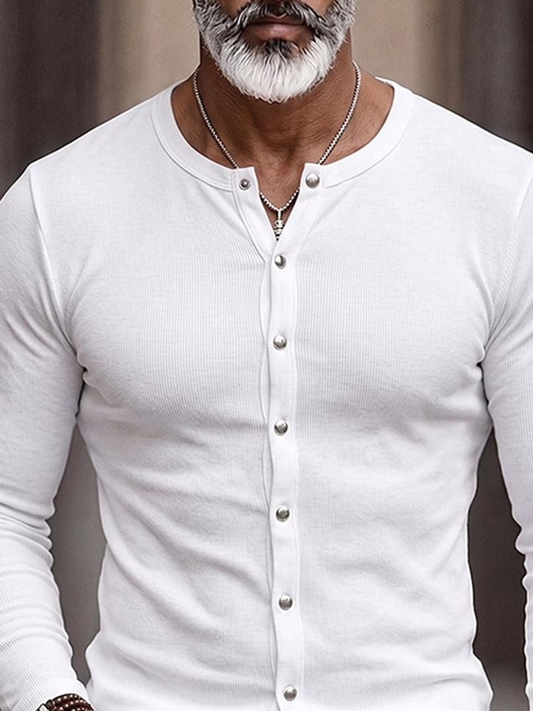 Versatile Simple Knit Button Shirt - White